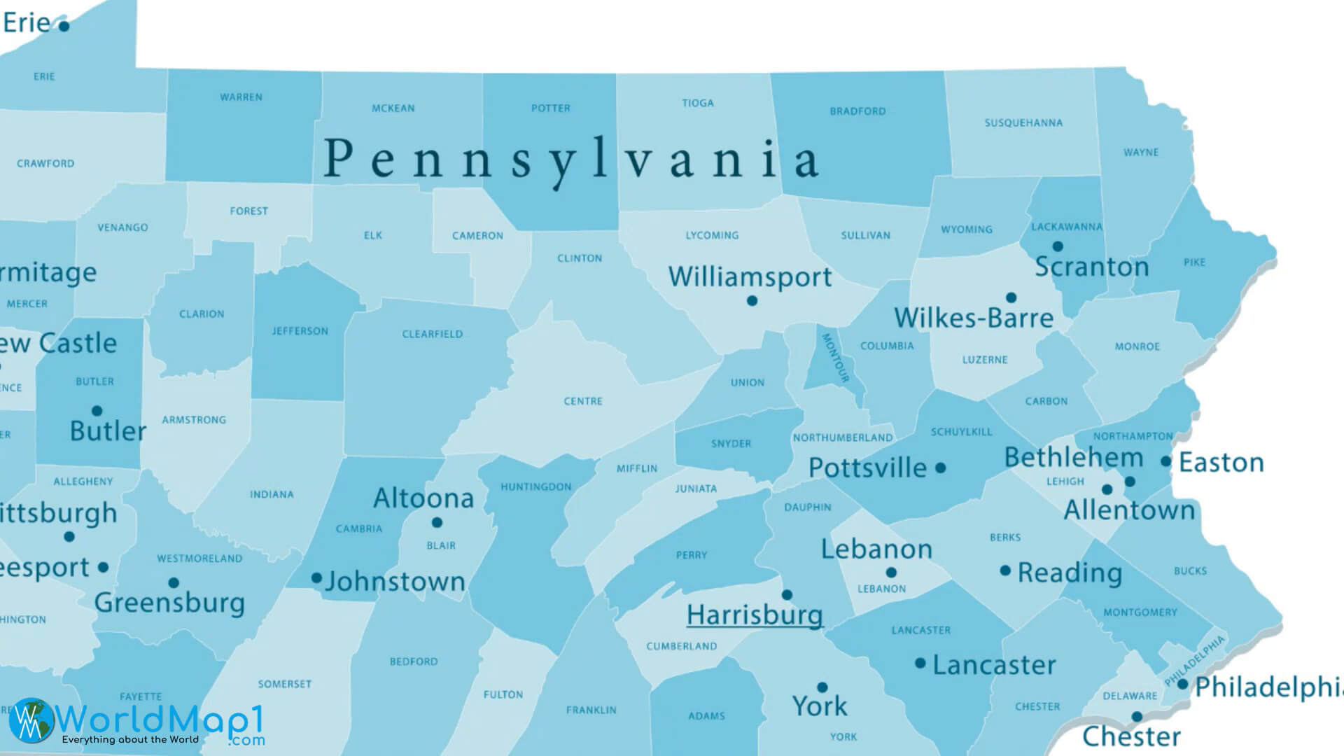 Pennsylvania Cities and Counties Map